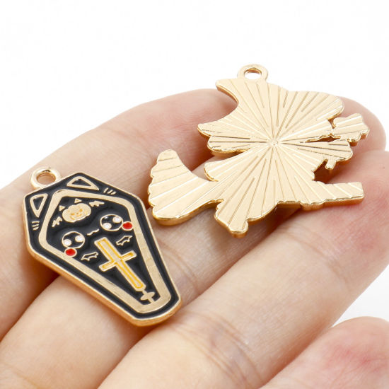 Immagine di Lega di Zinco Halloween Charms Oro Placcato Multicolore Immagini dei Cartoni Animati Smalto 10 Pz