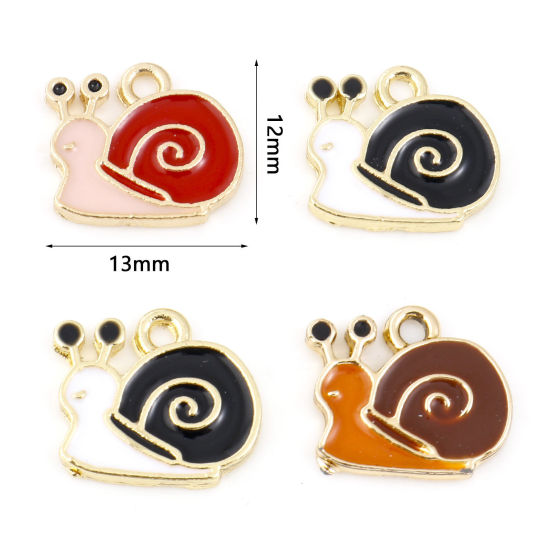 Picture of Zinc Based Alloy Charms Gold Plated Multicolor Snail Animal Enamel 13mm x 12mm