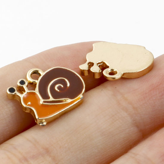 Picture of Zinc Based Alloy Charms Gold Plated Multicolor Snail Animal Enamel 13mm x 12mm