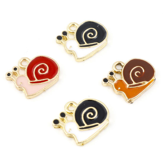 Picture of Zinc Based Alloy Charms Gold Plated Multicolor Snail Animal Enamel 13mm x 12mm