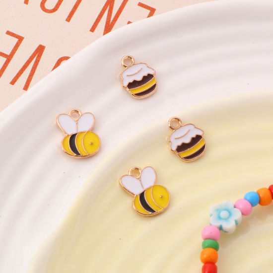 Picture of Zinc Based Alloy Insect Charms Gold Plated Multicolor Honey Jar Bee Enamel