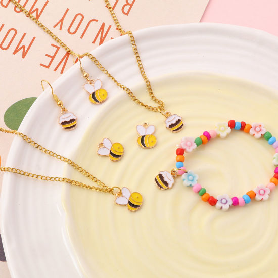 Picture of Zinc Based Alloy Insect Charms Gold Plated Multicolor Honey Jar Bee Enamel