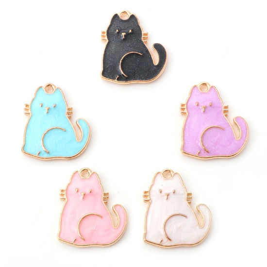 Picture of Zinc Based Alloy Charms Gold Plated Multicolor Cat Animal Enamel 20mm x 17mm