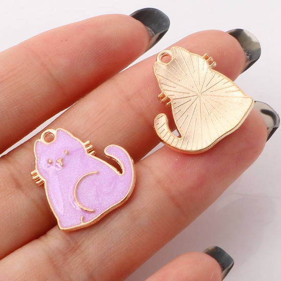 Picture of Zinc Based Alloy Charms Gold Plated Multicolor Cat Animal Enamel 20mm x 17mm