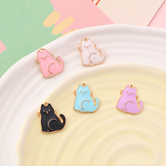 Picture of Zinc Based Alloy Charms Gold Plated Multicolor Cat Animal Enamel 20mm x 17mm