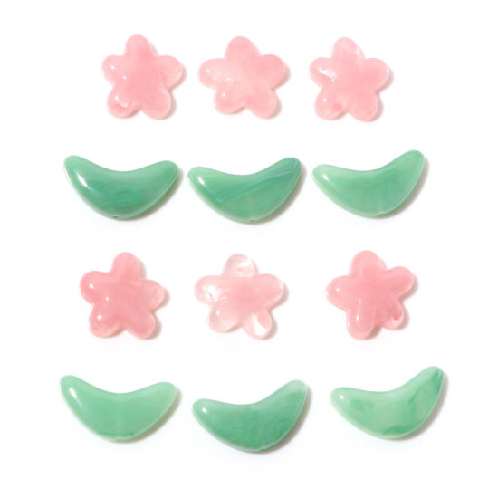 Image de Perles Cabochon Dôme en Résine Collection Végétale Fleur Multicolore Feuilles 10 Pcs