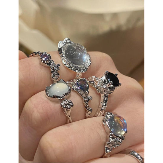 Picture of Copper Exquisite Open Adjustable Rings Silver Plated Imitation Gemstones 17mm(US Size 6.5)