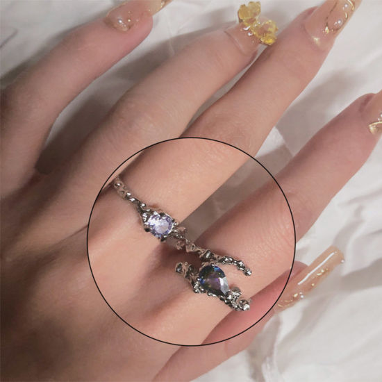 Picture of Copper Exquisite Open Adjustable Rings Silver Plated Imitation Gemstones 17mm(US Size 6.5)