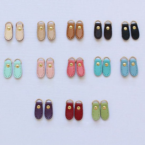 Picture of Real Leather Zipper Pull Tab DIY Bag Purse Accessories Multicolor 3.4cm x 1.3cm