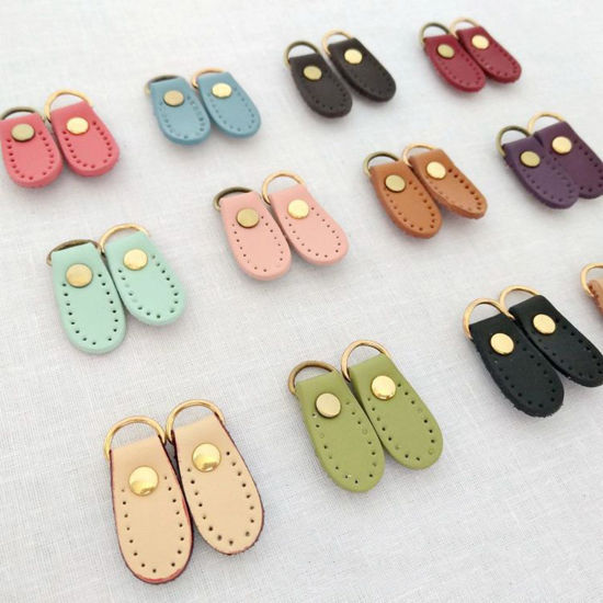 Picture of Real Leather Zipper Pull Tab DIY Bag Purse Accessories Multicolor 3.4cm x 1.3cm