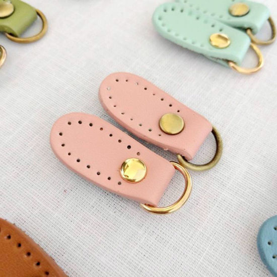 Picture of Real Leather Zipper Pull Tab DIY Bag Purse Accessories Multicolor 3.4cm x 1.3cm