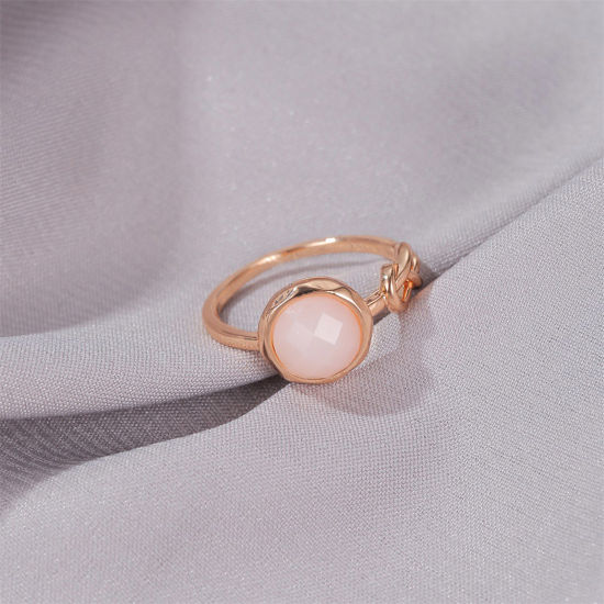 Picture of Brass Exquisite Unadjustable Rings Love Knot Round Gold Plated Pink Cat's Eye Imitation                                                                                                                                                                       