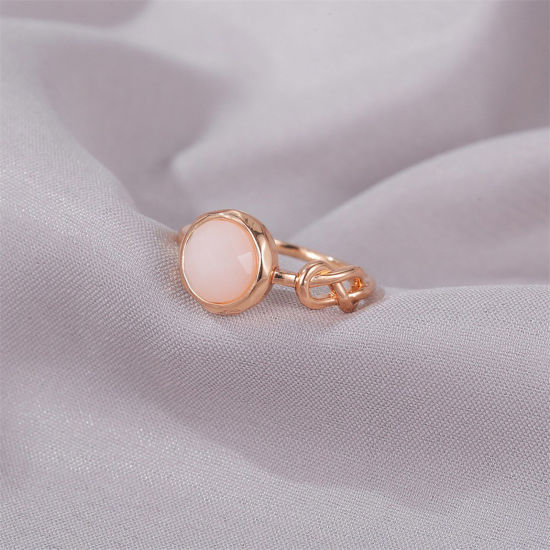 Picture of Brass Exquisite Unadjustable Rings Love Knot Round Gold Plated Pink Cat's Eye Imitation                                                                                                                                                                       