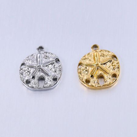Stainless Steel Ocean Jewelry Charms Multicolor Round Disc Star Fish 17mm x 15mm, 1 Piece