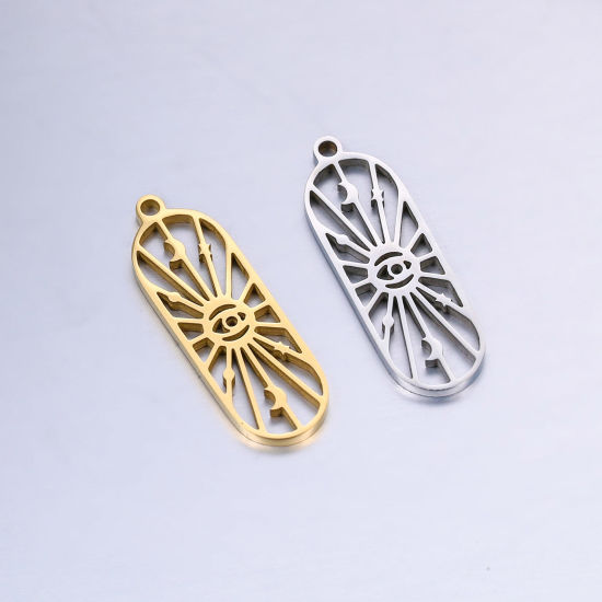 Изображение Нержавеющая Сталь галактика галактика Подвески Овальные Разноцветный Око Провидения / Всевидящее Око ажурная резьба 27.5мм x 9мм, 2 ШТ