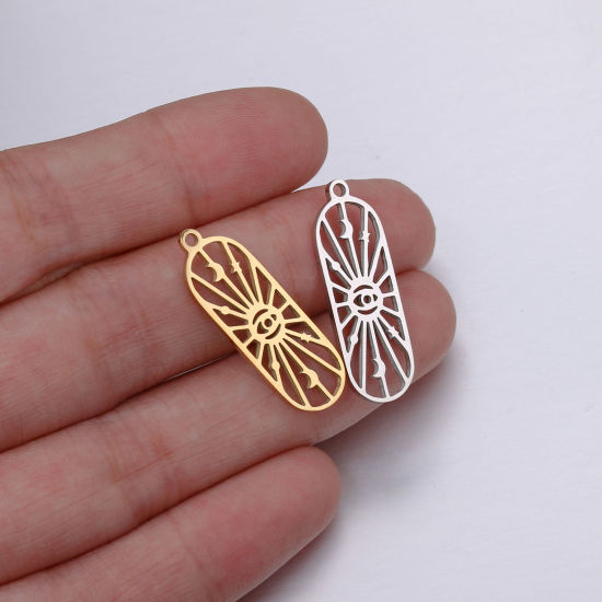 Изображение Нержавеющая Сталь галактика галактика Подвески Овальные Разноцветный Око Провидения / Всевидящее Око ажурная резьба 27.5мм x 9мм, 2 ШТ