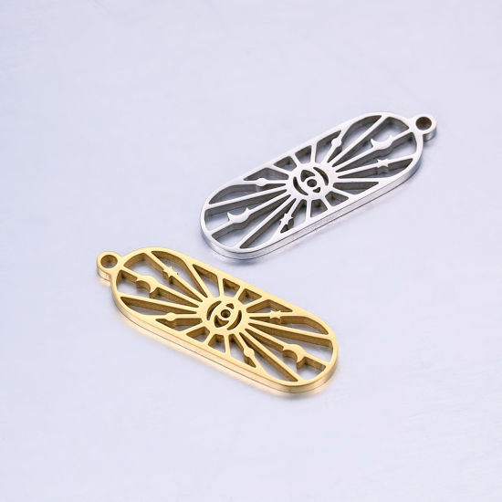 Изображение Нержавеющая Сталь галактика галактика Подвески Овальные Разноцветный Око Провидения / Всевидящее Око ажурная резьба 27.5мм x 9мм, 2 ШТ