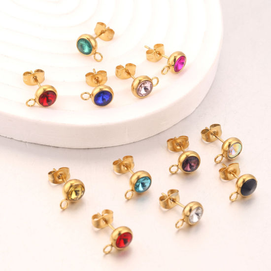 Picture of Stainless Steel Ear Post Stud Earrings Round 18K Gold Plated With Loop 12mm x 9mm, 2 PCs