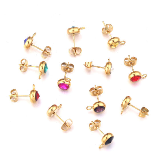 Picture of Stainless Steel Ear Post Stud Earrings Round 18K Gold Plated With Loop 12mm x 9mm, 2 PCs