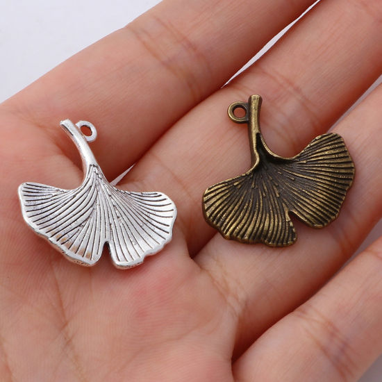 Picture of Zinc Based Alloy 3D Charms Multicolor Gingko Leaf 24mm x 24mm