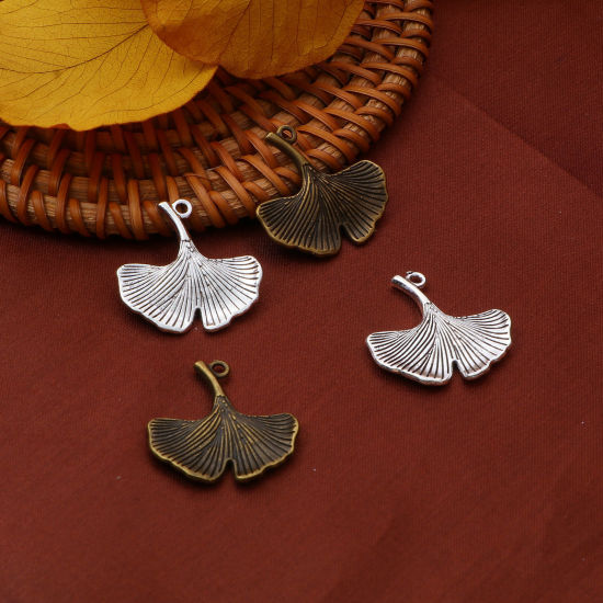 Picture of Zinc Based Alloy 3D Charms Multicolor Gingko Leaf 24mm x 24mm