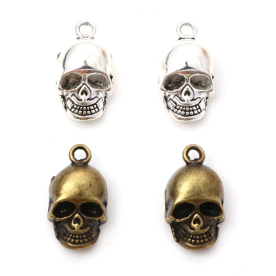 Image de Breloques 3D en Alliage de Zinc Multicolore Crâne d'Halloween 20mm x 11mm, 10 Pcs
