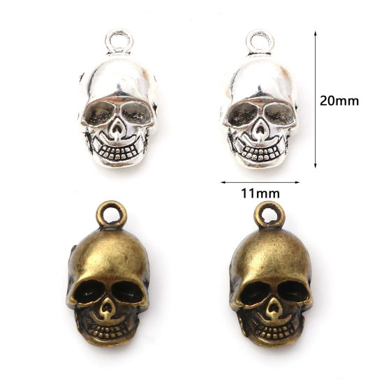 Image de Breloques 3D en Alliage de Zinc Multicolore Crâne d'Halloween 20mm x 11mm, 10 Pcs