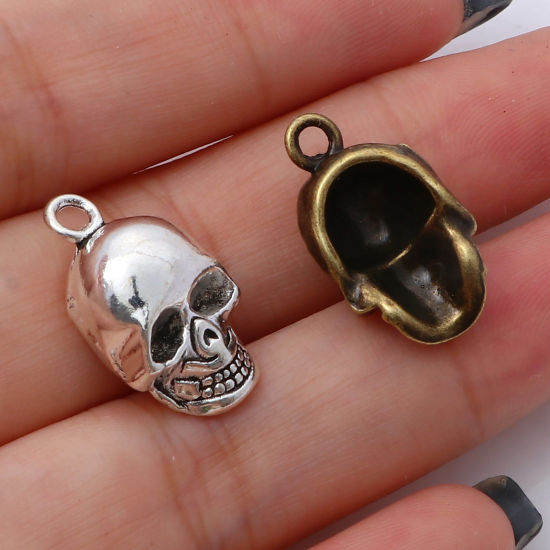 Image de Breloques 3D en Alliage de Zinc Multicolore Crâne d'Halloween 20mm x 11mm, 10 Pcs