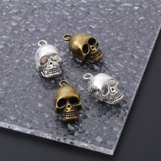 Image de Breloques 3D en Alliage de Zinc Multicolore Crâne d'Halloween 20mm x 11mm, 10 Pcs
