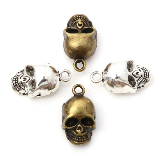 Image de Breloques 3D en Alliage de Zinc Multicolore Crâne d'Halloween 20mm x 11mm, 10 Pcs