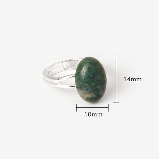 Изображение Полудрагоценный Камень ( Природный ) Открытые Регулируемые Кольца Серебряный Тон Разноцветный Овальные 17.3мм(Американский Размер 7), 1 ШТ