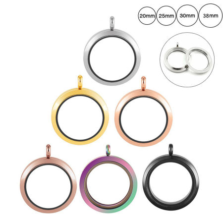 Titanium Steel & Glass Floating Living Memory Locket Charms Multicolor Round Can Open