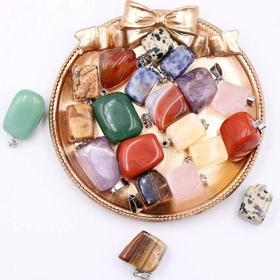Picture of Gemstone ( Natural ) Charm Pendant Silver Tone Multicolor Irregular