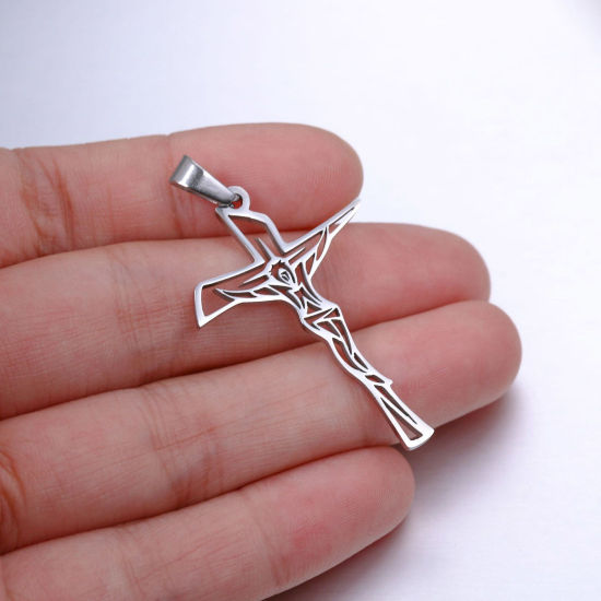 Picture of 304 Stainless Steel Religious Pendants Multicolor Cross Death Hollow