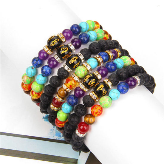 Picture of Stone Yoga Healing Dainty Bracelets Delicate Bracelets Beaded Bracelet Multicolor Buddhist Six Words Mantra Elastic 19cm(7 4/8") long
