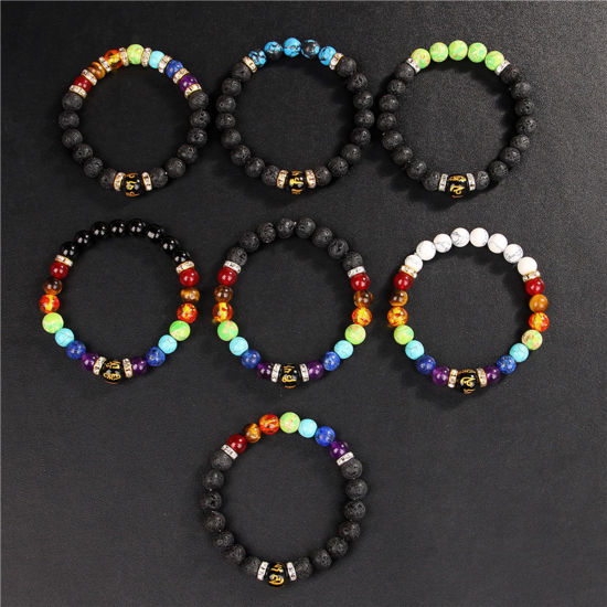 Picture of Stone Yoga Healing Dainty Bracelets Delicate Bracelets Beaded Bracelet Multicolor Buddhist Six Words Mantra Elastic 19cm(7 4/8") long