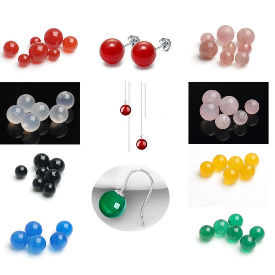 Image de Perles (Demi-Trou) en Gemme ( Naturel ) Rond Multicolore 10 PCs