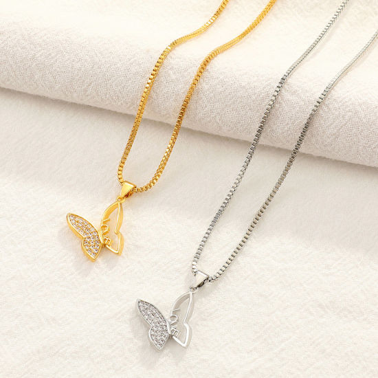 Picture of Brass Insect Necklace Butterfly Animal Multicolor Message " LOVE " Clear Rhinestone 46cm(18 1/8") long                                                                                                                                                        