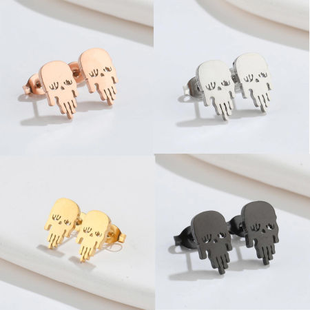 Stainless Steel Halloween Ear Post Stud Earrings Multicolor Skull 12mm x 7mm