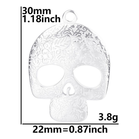 Imagen de Acero Inoxidable Halloween Colgantes Charms Cráneo Multicolor Tallado Hueco 2 Unidades