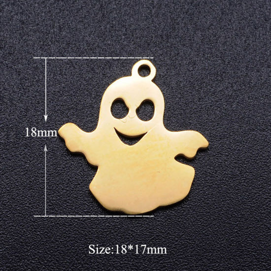 Picture of Stainless Steel Halloween Charms Multicolor Halloween Ghost Hollow 18mm x 17mm