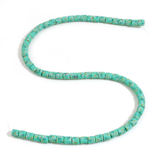 Image de Perles en Pâte Polymère Colonne Multicolore Fleurs 6mm x 6mm, Taille de Trou: 1.2mm, 40cm long, 2 Enfilades (Env. 65 PCs/Enfilade)