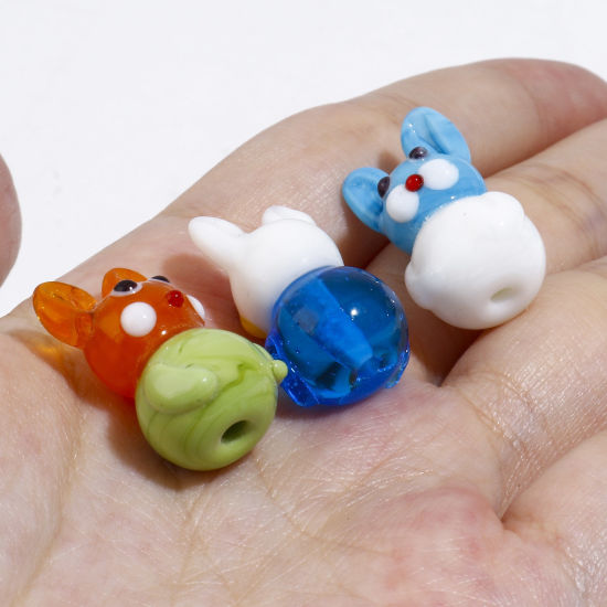 Picture of Lampwork Glass 3D Beads Rabbit Animal Multicolor About 24mm x 15mm