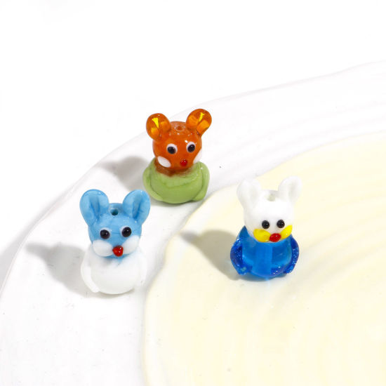 Picture of Lampwork Glass 3D Beads Rabbit Animal Multicolor About 24mm x 15mm