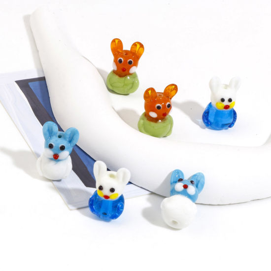 Picture of Lampwork Glass 3D Beads Rabbit Animal Multicolor About 24mm x 15mm