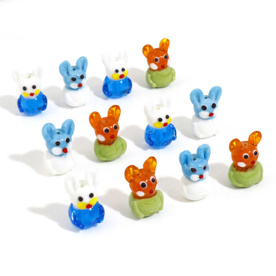 Picture of Lampwork Glass 3D Beads Rabbit Animal Multicolor About 24mm x 15mm