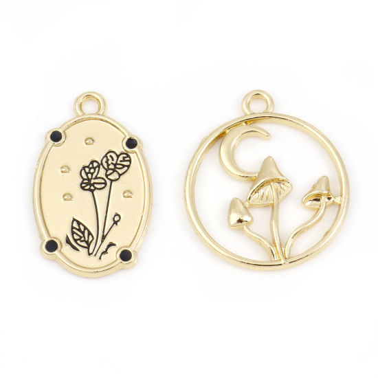 Imagen de Zamak Colgantes Charms Flor Chapado en Oro Hongo 10 Unidades