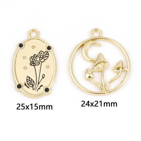 Imagen de Zamak Colgantes Charms Flor Chapado en Oro Hongo 10 Unidades