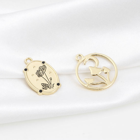Imagen de Zamak Colgantes Charms Flor Chapado en Oro Hongo 10 Unidades