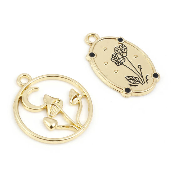 Imagen de Zamak Colgantes Charms Flor Chapado en Oro Hongo 10 Unidades